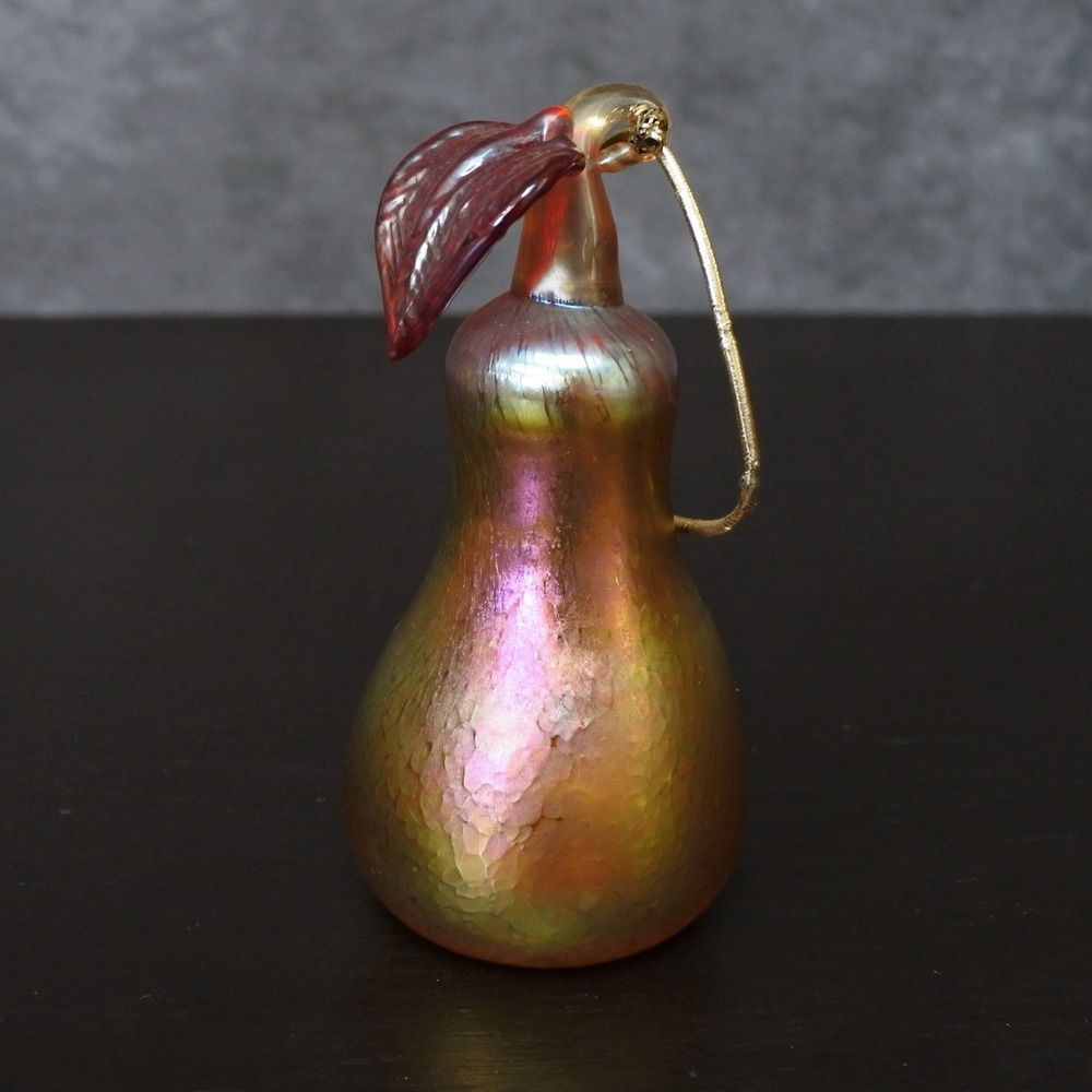 Mario Real Santa Barbara Handmade Art Glass Gold Red Pear Fruit Ornament